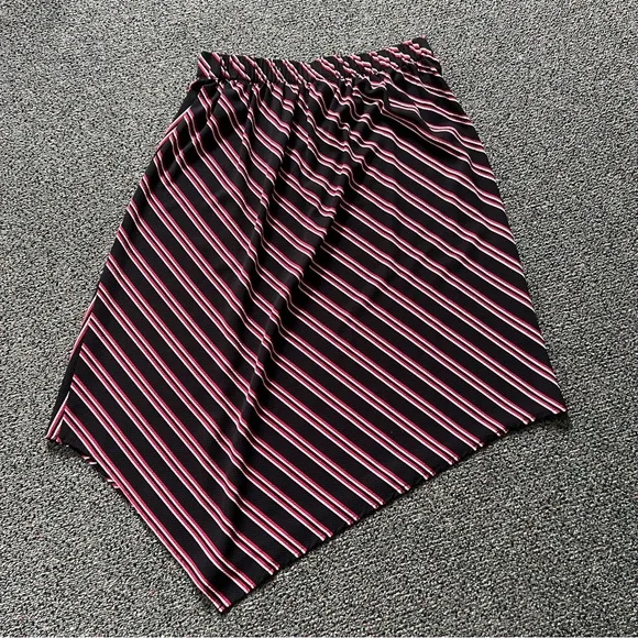 H&M Red & Black Stripe Midi Knee-Length Modest Handkerchief Asymmetrical Skirt M - Picture 12 of 16